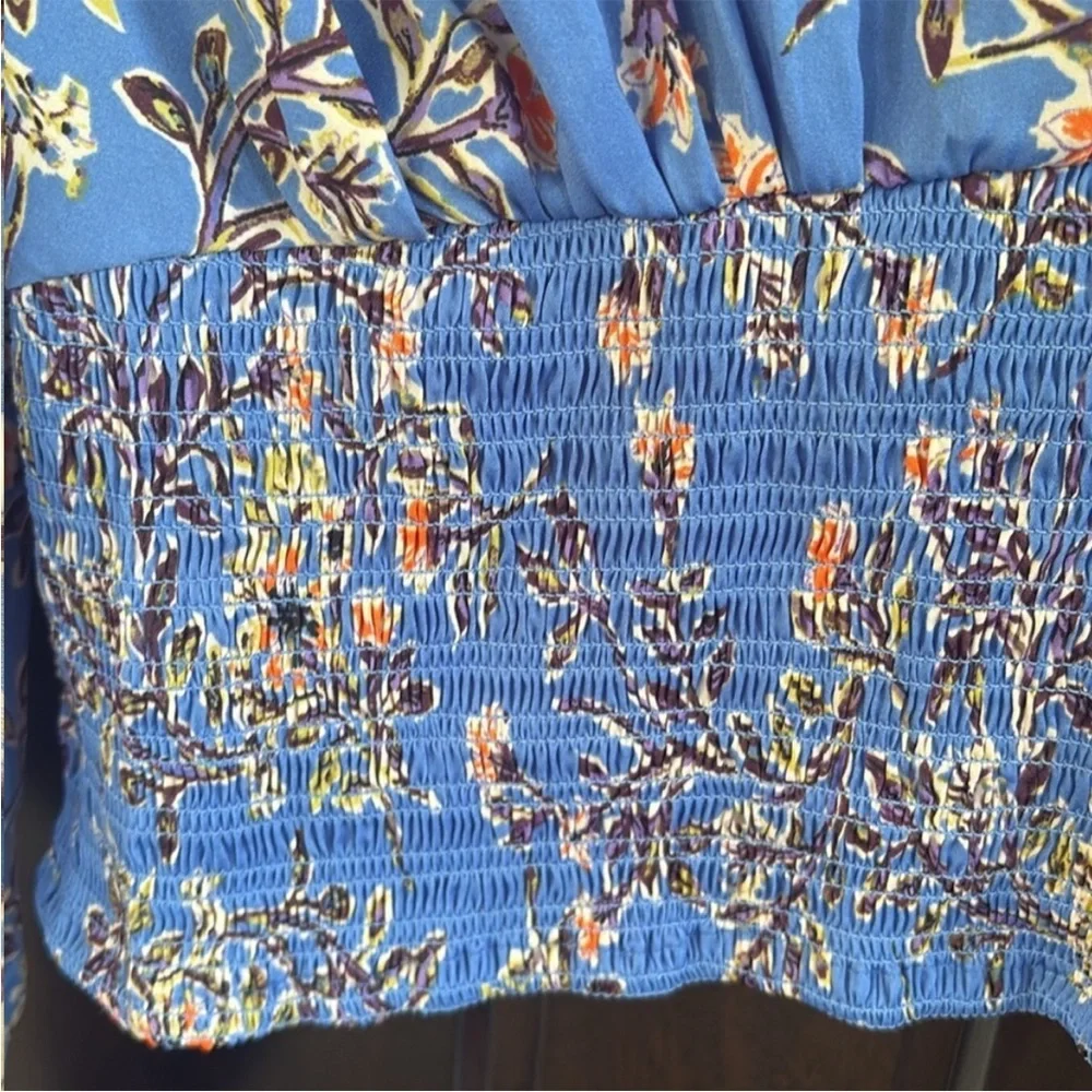 EUC Free People Santiago Boho Top Periwinkle Floral Size Small